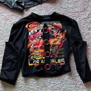 Black Racing Graphic Long Sleeve Top